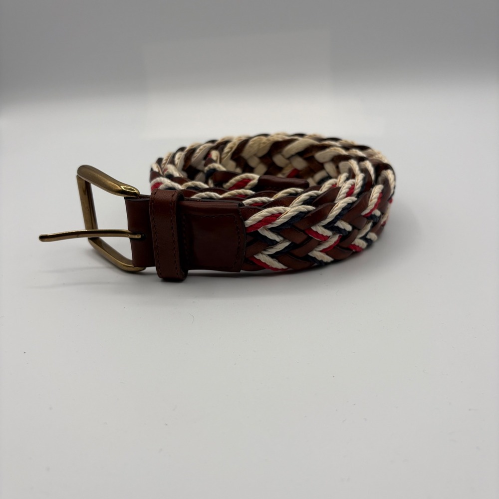 Orvis Braided Leather Belt Mens Size 40 Red Brown Woven Casual Preppy